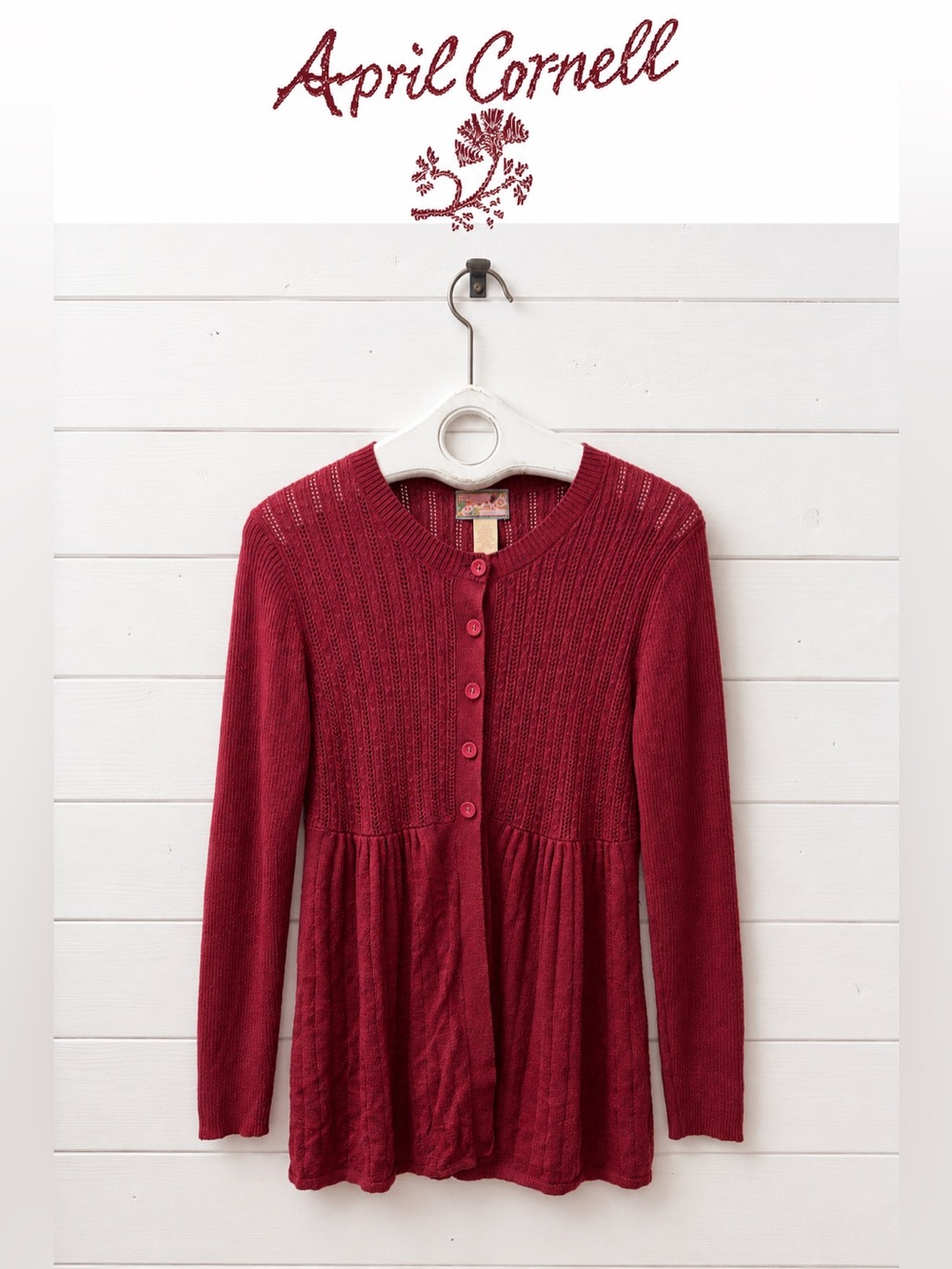 April Cornell Vintage Burgundy Cardigan – Size L